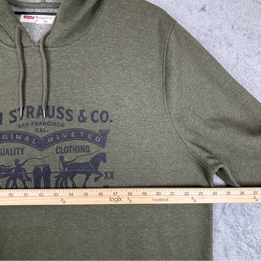 Levi's Hoodie Mens XL Olive Green‎ Graphic Print Spell Out Casual Sweatshirt